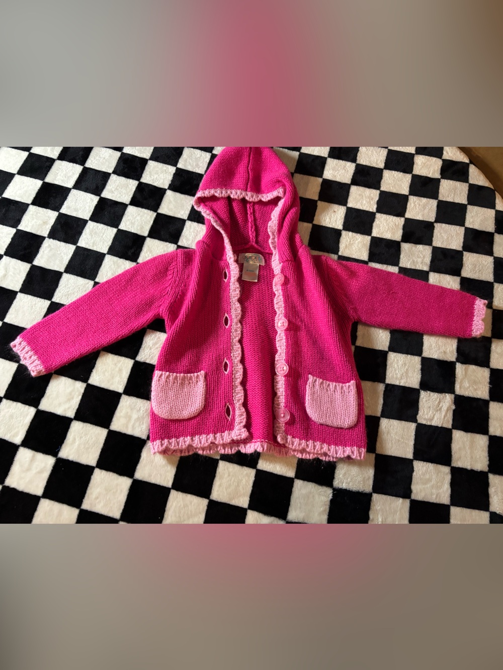6/12 month pink Cherokee baby knit button up hooded sweater